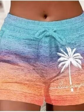 TRÏBE Tropical Print Elastic Waist Shorts Size XXL